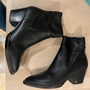 Coach “Pell Leather Bootie” Boots in Black w/ Gold Details, Size 11 or 41.5